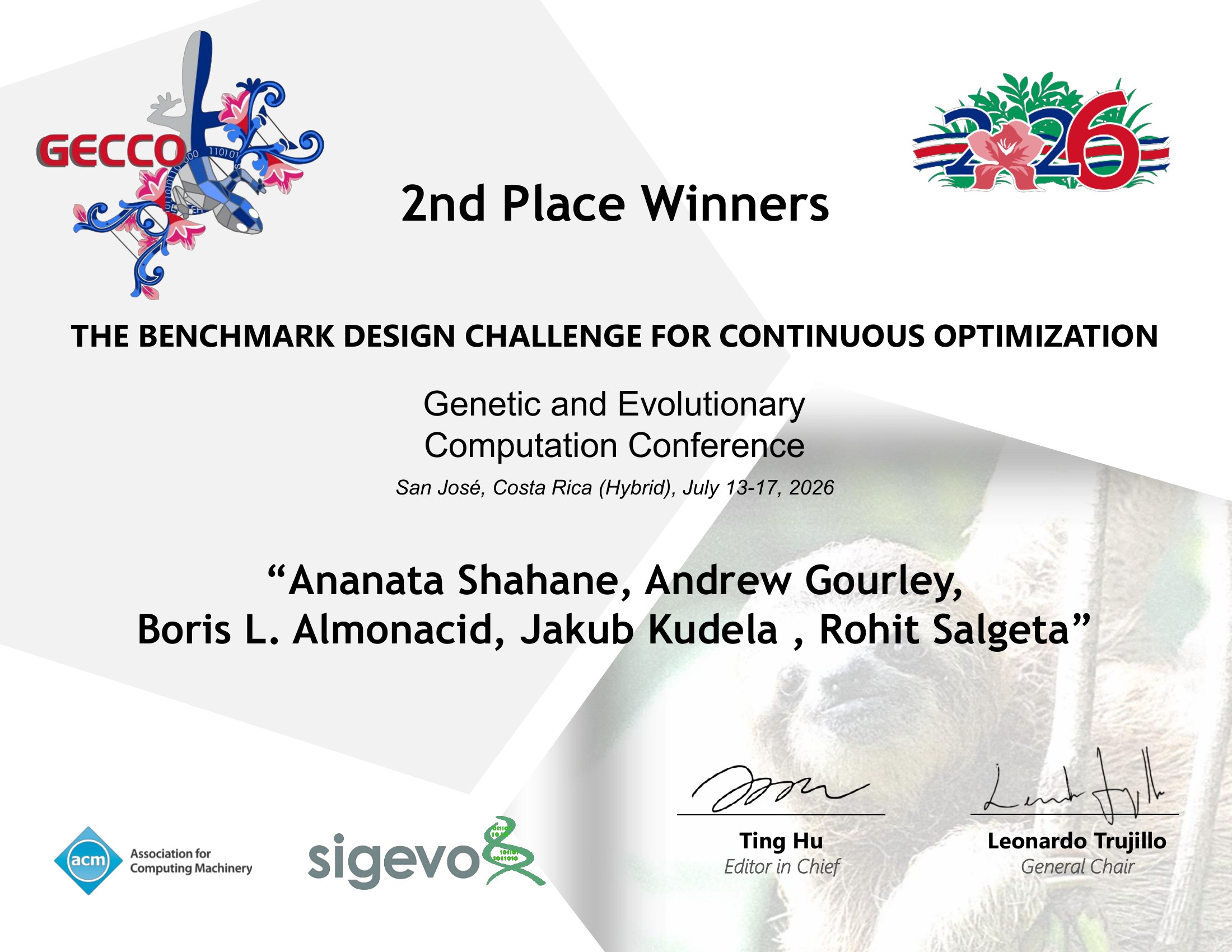 Second Place at GECCO 2026: The Benchmark Design Challenge for Continuous Optimisation